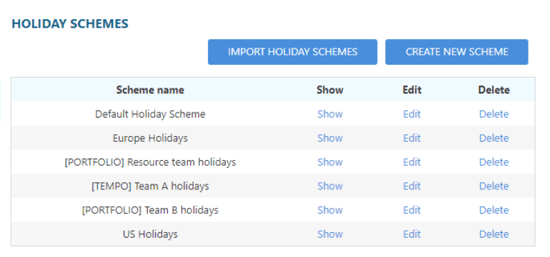 ActivityTimeline import Holiday Schemes from Tempo