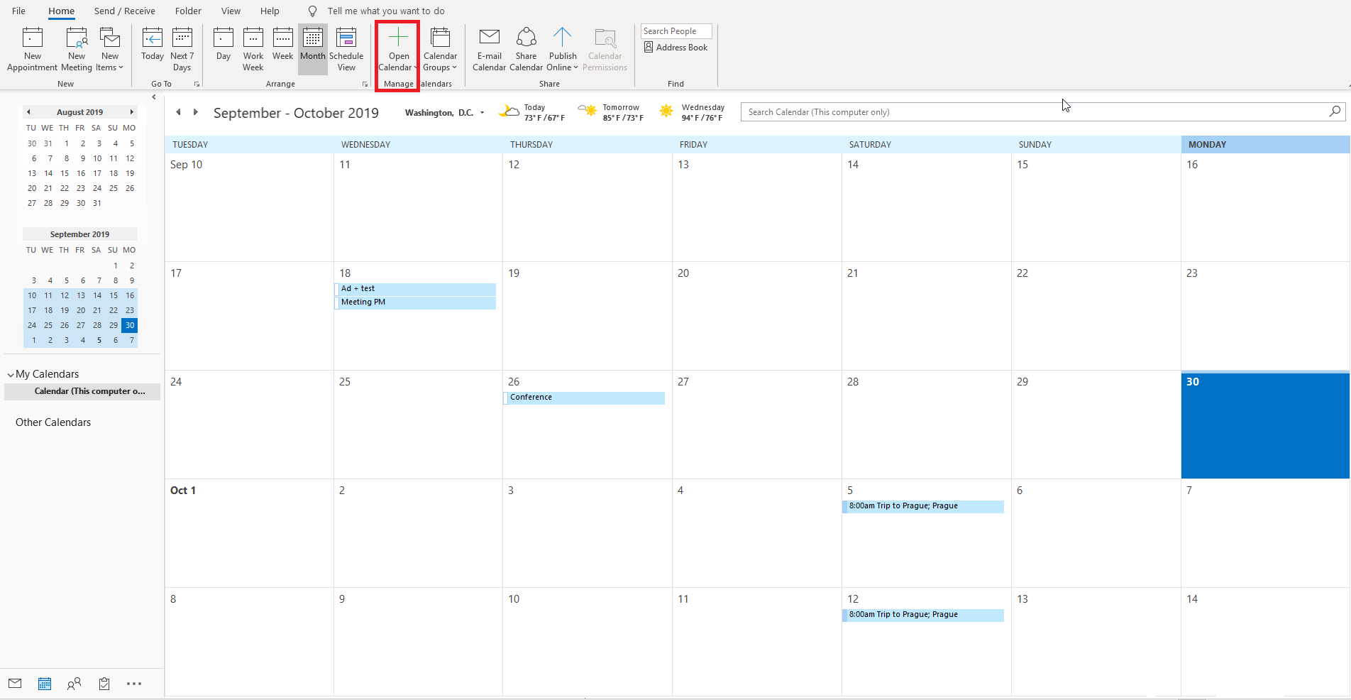 view calendars side by side in outlook 2016 for mac