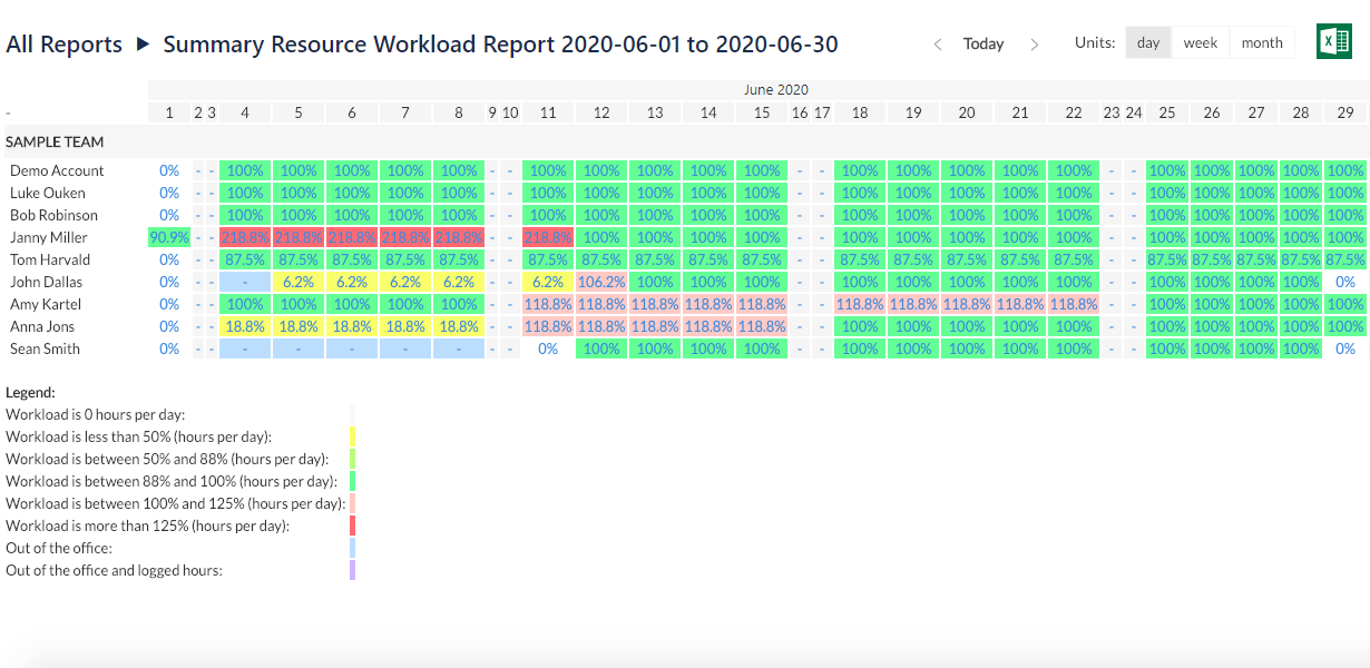 Summary Resource Workload Report in ActivityTimeline 