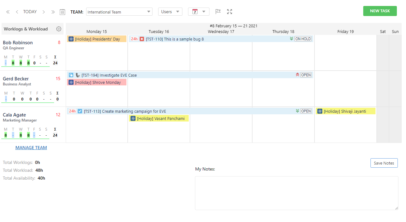 Holiday Management for Dispersed Teams in ActivityTimeline
