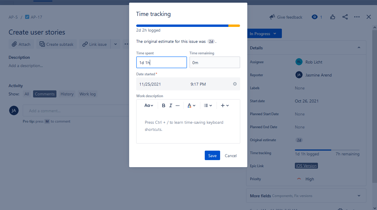 How to Log Time in Jira: logging process