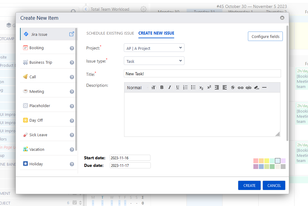 Creation of New Jira Issues from ActivityTimeline