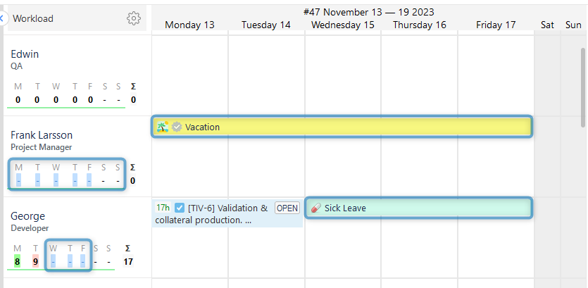 Holiday Management in ActivityTimeline